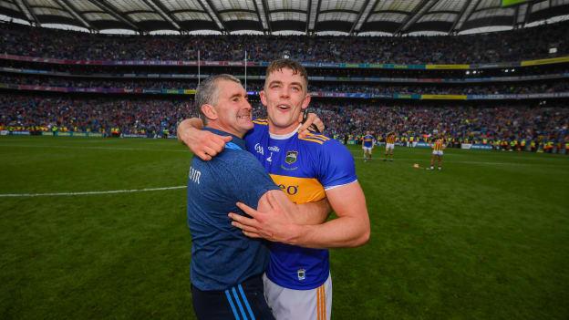 Tipperary manager Liam Sheedy and Ronan Maher celebrate at Croke Park.
