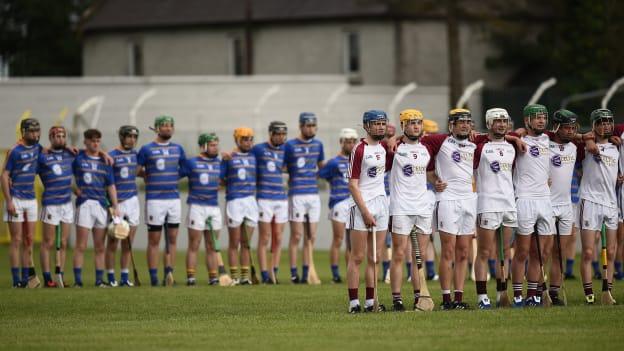 Galway Maroon players during the National Anthem before the 2017 Bank of Ireland Celtic Challenge Corn Michael Hogan Final against South Tipperary.
