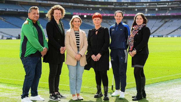 Pictured left to right are Tony Watene, GAA National Inclusion Officer; Cliodhna O'Connor, Athlete Development Coach; Tanya Roberts Brown, Chairperson of the GAA Wheelchair Hurling/Camogie working group; Sinead Crowley, Chairperson of the GAA Equity, Diversity, and Inclusion working group; Maggie Farrelly, Wheelchair Hurling/Camogie referee; Geraldine McTavish, GAA Diversity and Inclusion Manager.