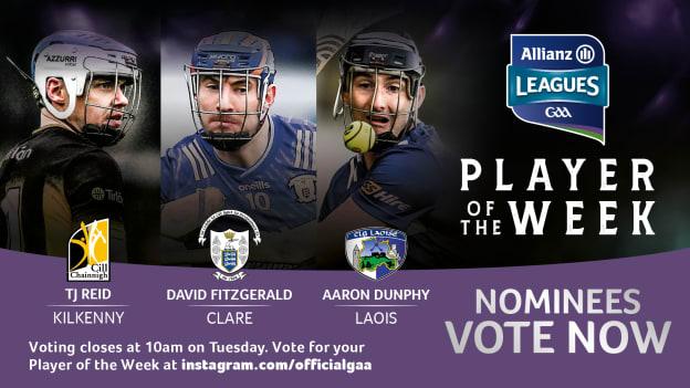 This week's nominees for GAA.ie Hurler of the Week are Kilkenny's TJ Reid, Clare's David Fitzgerald, and Laois' Aaron Dunphy. 