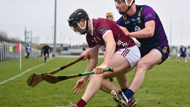 Kevin Cooney of Galway in action against Conor Foley of Wexford during the Dioralyte Walsh Cup Final match between Wexford and Galway at Netwatch Cullen Park in Carlow. Photo by Seb Daly/Sportsfile