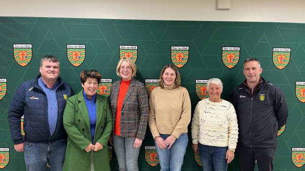 Pictured left to right are Declan Martin (Donegal GAA County secretary), Michelle McKenna (Donegal LGFA County secretary), Mary Coughlan (Donegal GAA Chairperson), Joanne McKinney (Donegal LGFA Chairperson), Grace Boyle (Donegal GAA Treasurer) and Declan McDermott (Donegal LGFA Treasurer). 