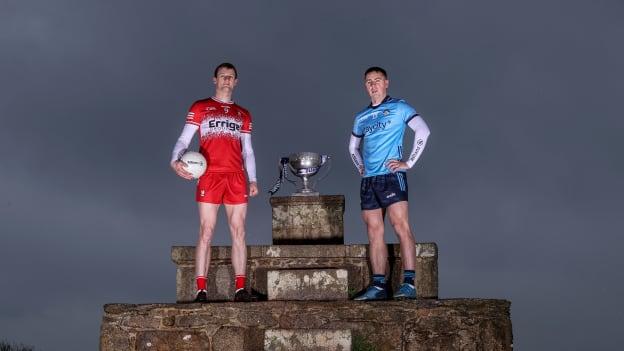 Brendan Rogers, Derry, and Cormac Costello, Dublin, pictured ahead of the Allianz Football League Division One Final.