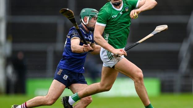 Cathal O'Neill of Limerick in action against Evan Niland of Galway during the Allianz Hurling League Division 1 Group B match between Galway and Limerick at Pearse Stadium in Galway. Photo by Stephen McCarthy/Sportsfile.