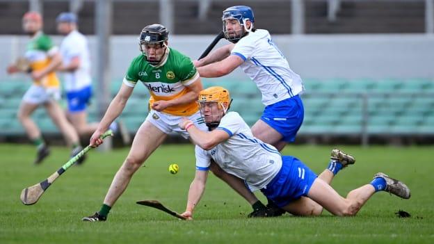 Sean Walsh of Waterford in action against Cathal King of Offaly during the Allianz Hurling League Division 1 Group A match between Offaly and Waterford at Glenisk O'Connor Park in Tullamore, Offaly. Photo by Tyler Miller/Sportsfile.