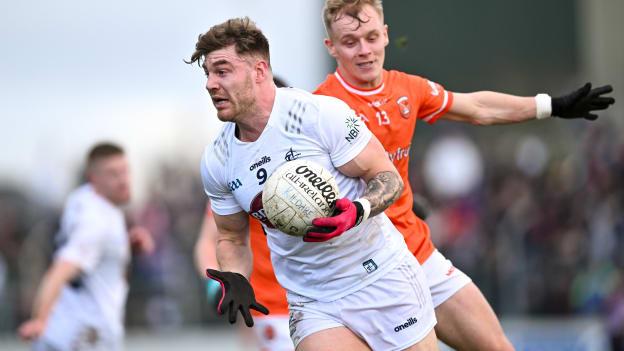 Kevin O'Callaghan of Kildare in action against Cian McConville of Armagh during the Allianz Football League Division 2 match between Kildare and Armagh at Netwatch Cullen Park in Carlow. Photo by Piaras Ó Mídheach/Sportsfile