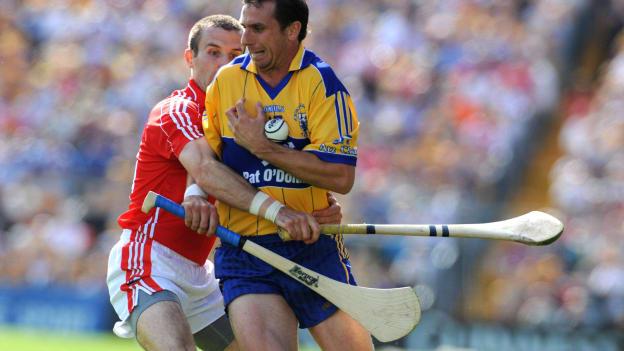 Tony Griffin, Clare, in action against Jerry O'Connor, Cork in the 2008 GAA Hurling All-Ireland Senior Championship Quarter-Final, Clare v Cork, Semple Stadium, Thurles, Co. Tipperary. Picture credit: Stephen McCarthy / SPORTSFILE.
