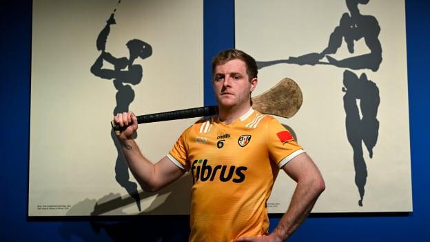 Eoghan Campbell of Antrim poses for a portrait at the 'GAA; People, Objects & Stories' exhibition during the launch of the 2024 Leinster GAA Senior Hurling Championship in the National Museum of Ireland in Dublin. Photo by Brendan Moran/Sportsfile
