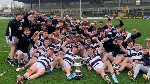 St. Kieran's College players celebrate after defeating Kilkenny CBS in the Leinster U19A Hurling Final. 