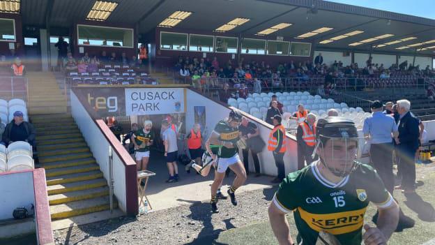 Maurice O'Connor, who top-scored with 1-10, leads Kerry onto the pitch for the start of the second half of their Joe McDonagh Cup clash with Westmeath. 