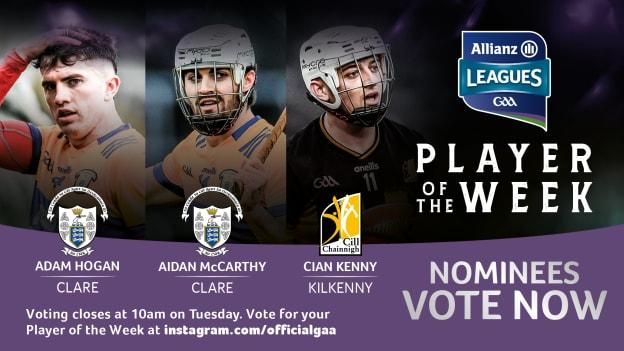 This week's GAA.ie Hurler of the Week nominees are Clare duo Adam Hogan and Aidan McCarthy and Kilkenny's Cian Kenny. 