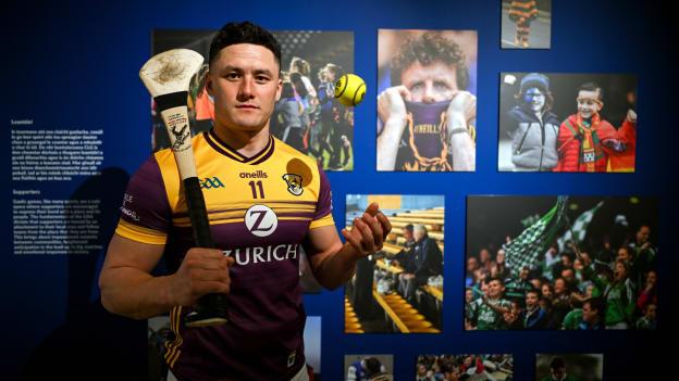 Lee Chin of Wexford poses for a portrait at the 'GAA; People, Objects & Stories' exhibition during the launch of the 2024 Leinster GAA Senior Hurling Championship in the National Museum of Ireland in Dublin. Photo by Brendan Moran/Sportsfile.