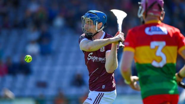 Conor Cooney of Galway scores a goal during the Leinster GAA Hurling Senior Championship Round 1 match between Galway and Carlow at Pearse Stadium in Galway. Photo by Ray Ryan/Sportsfile.