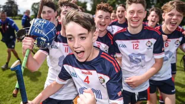 Fintan McGourty of New York celebrates after his side won the 2022 Division 4 Plate Final during the John West Féile na nGael National Camogie and Hurling Finals at Boardsmill GAA Club in Meath. Photo by Daire Brennan/Sportsfile.