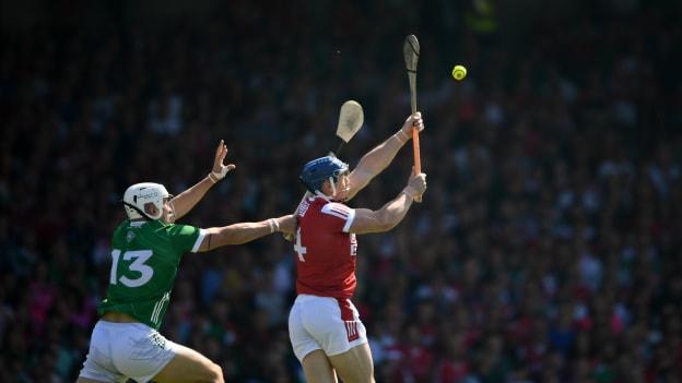 Sean O'Donoghue of Cork in action against Aaron Gillane of Limerick during the Munster GAA Hurling Senior Championship Round 5 match between Limerick and Cork at TUS Gaelic Grounds in Limerick. Photo by Daire Brennan/Sportsfile.