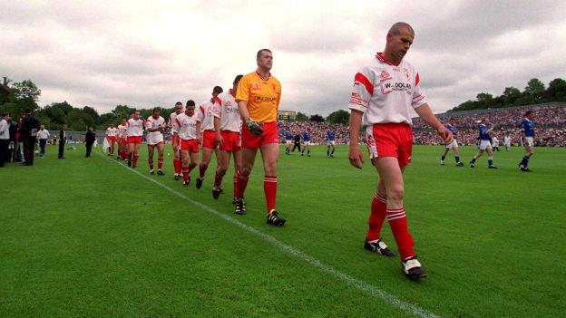 The Tyrone and Cavan teams before the 2001 Ulster SFC Final at St Tiernach's Park, Clones.