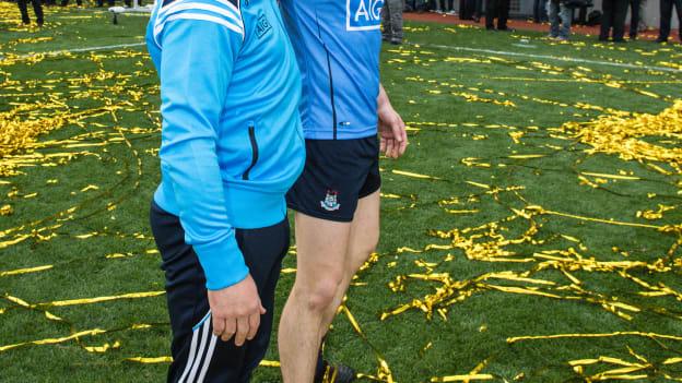 Dublin manager Jim Gavin congratulates Diarmuid Connolly after victory over Mayo in the 2017 All-Ireland SFC Final. 