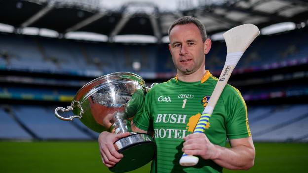 Declan Molloy of Leitrim, pictured with the Lory Meagher Cup, at the official launch of Joe McDonagh, Christy Ring, Nicky Rackard and Lory Meagher Competitions at Croke Park in Dublin. 