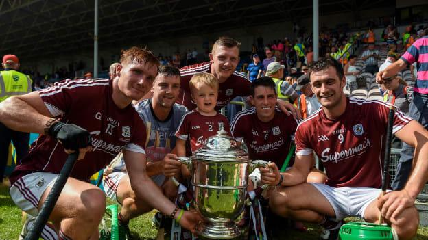 Galway players and supporters celebrate their Leinster SHC Final victory over Kilkenny. 