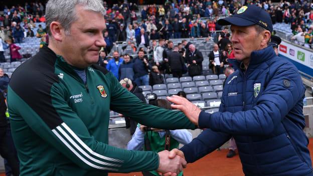 Mayo manager James Horan and Kerry manager Jack O'Connor shake hands after the GAA Football All-Ireland Senior Championship Quarter-Final match between Kerry and Mayo at Croke Park, Dublin.