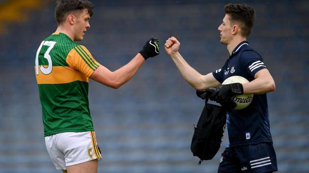 David Clifford of Kerry and Dublin goalkeeper Evan Comerford after the Allianz Football League Division 1 South Round 2 match between Dublin and Kerry at Semple Stadium in Thurles, Tipperary. 