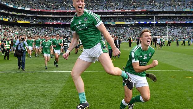 Cian Lynch jumps for joy after Limerick defeated Galway in the 2018 All-Ireland SHC Final. 