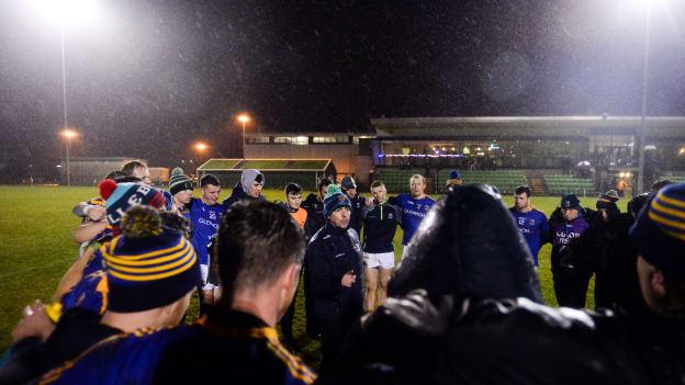 Padraic Davis speaks to the Longford panel after a Bord Na Mona O'Byrne Cup game against Meath in December.