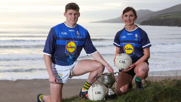 Kerry footballers Gavin White and Cáit Lynch were at West Kerry’s Inch beach to announce details of the Lidl Comórtas Peile Páidí Ó Sé 2023, the famed club ladies and men’s Gaelic football tournament, taking place all across the Dingle Peninsula from February 24-26.