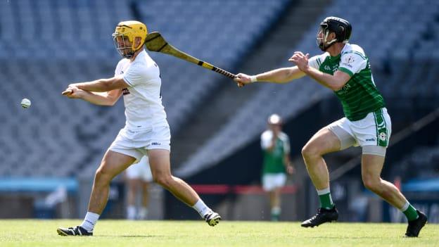 Martin Fitzgerald, Kildare, and Oisin Gately, London, in Christy Ring Cup Final action at Croke Park.
