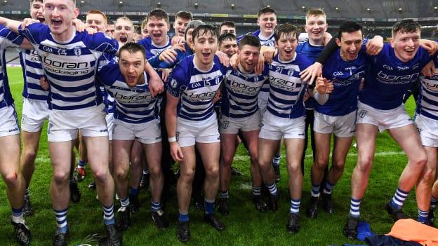 Naas players celebrate after their victory in the 2022 AIB GAA Hurling All-Ireland Intermediate Club Championship Final victory over Kilmoyley of Kerry. 