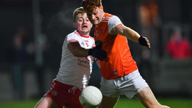 Jason Duffy of Armagh in action against Michael O'Neill of Tyrone during the Bank of Ireland Dr McKenna Cup Round 3 match between Armagh and Tyrone at Athletic Grounds in Armagh. 