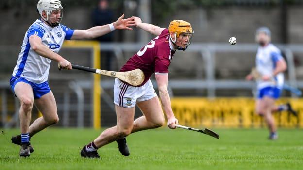 Niall Mitchell, Westmeath, and Shane McNulty, Waterford, in Allianz Hurling League action at TEG Cusack Park.