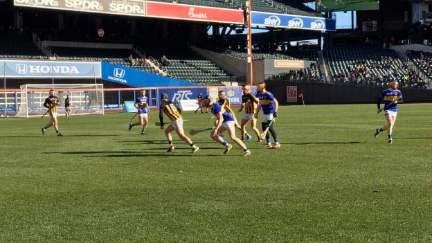 Kilkenny's Paddy Deegan surveys his options during today's second New York Hurling Classic semi-final at the Citi Field in New York. 