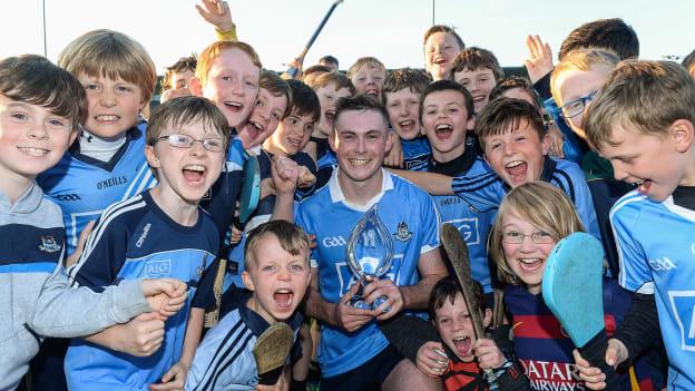 Man of the match Chris Bennett with Dublin supporters after the game at Parnell Park.
