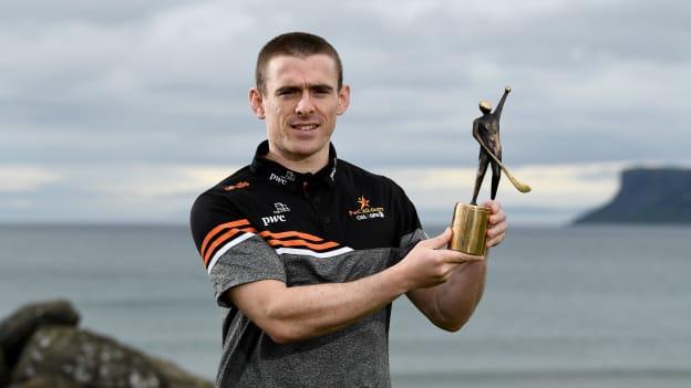 Antrim hurler Ciaran Clarke with his PwC GAA / GPA Player of the Month award in Hurling for May 2021 in Ballycastle, County Antrim. 