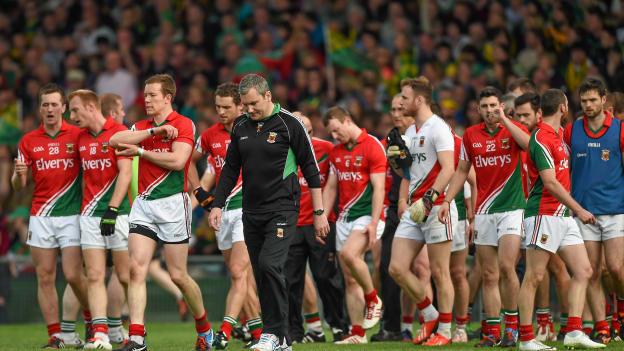 James Horan pictured with his players before extra-time in the 2014 All-Ireland SFC semi-final replay against Kerry. 