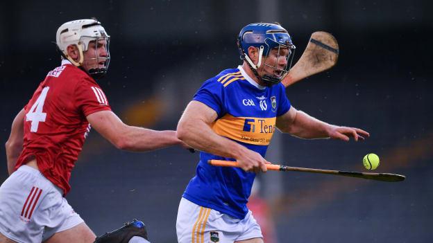 Jason Forde of Tipperary in action against Seán O'Leary Hayes of Cork during the Allianz Hurling League Division 1 Group A Round 2 match between Tipperary and Cork at Semple Stadium in Thurles, Tipperary. 