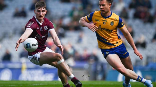 Matthew Tierney, Galway, and Niall Daly, Roscommon, in action during the Allianz Football League Division Two Final at Croke Park.