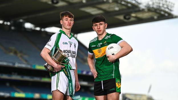 In attendance at the Masita All-Ireland Post Primary Schools Captains Call at Croke Park in Dublin were, from left, Paddy Downey of Abbey CBS and Ronan Molloy of St Joseph's Grammar Donaghmore. 