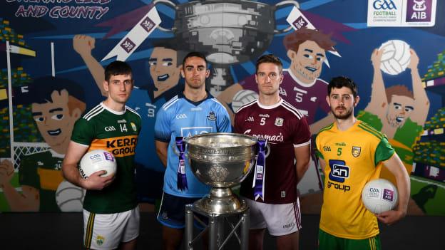 Pictured at AIB’s launch of the 2019 All Ireland Senior Football Championship were, from left, Kerry and Dingle footballer Paul Geaney, Dublin and Ballymun Kickhams footballer James McCarthy, Galway and Tuam Stars footballer Gary O’Donnell, and Donegal and Cill Chartha footballer Ryan McHugh. 