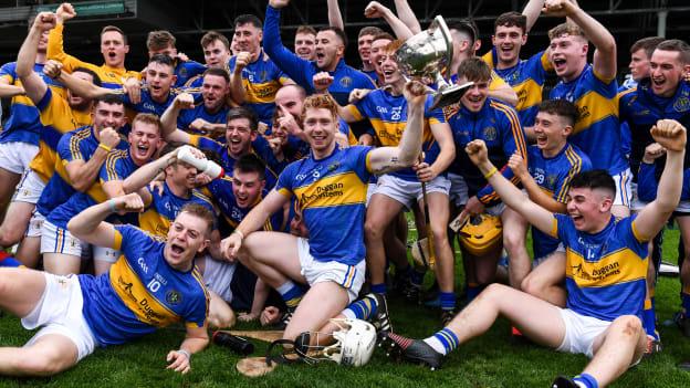 Patrickswell captain Cian Lynch and his team-mates celebrate with the Daly Cup after the Limerick County Senior Club Hurling Championship Final match between Na Piarsaigh and Patrickswell at LIT Gaelic Grounds in Limerick.