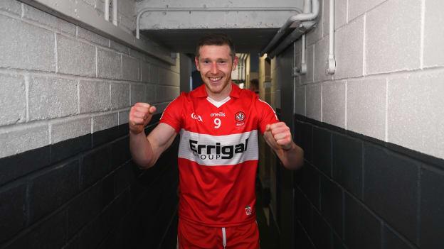 Emmett Bradley celebrates following Derry's Ulster SFC Final win in May.