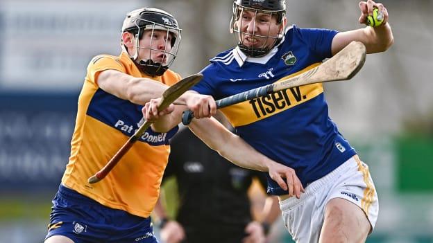 Gearoid O'Connor, Tipperary, and John Conneally, in Munster Hurling League action at McDonagh Park.