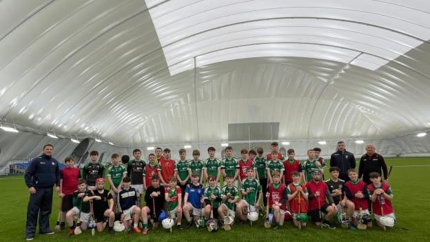 The Coláiste Pobail Acla hurlers from Achill Island pictured in the Connacht GAA Air Dome. 