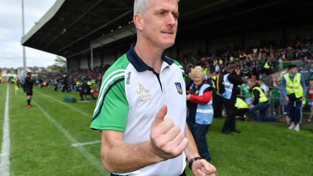 John Kiely celebrates following Limerick's Munster title win over Tipperary at the LIT Gaelic Grounds.