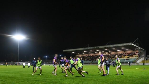Kilmacud Crokes' players warming up before their Leinster Senior Club Championship match in 2023