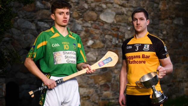 Jack Brett of Dunnamaggin, left, and Daniel Gleeson of Na Fianna CLG pictured at the AIB Senior Leinster Hurling Final Club Launch at Dalkey Castle in Dublin. 