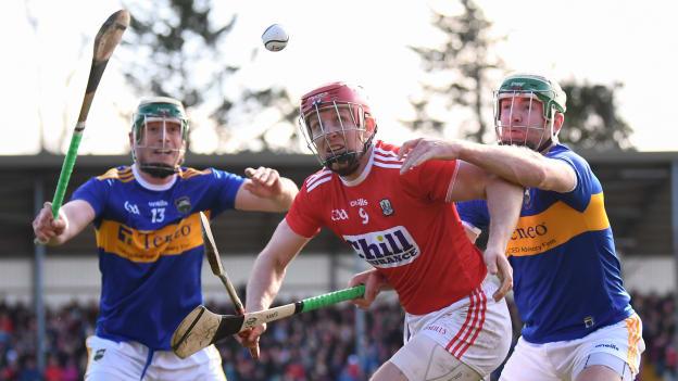 Bill Cooper of Cork in action against John O’Dwyer, left, and Noel McGrath of Tipperary during the 2019 Allianz Hurling League Division 1A Round 5 match between Cork and Tipperary at Páirc Uí Rinn in Cork.