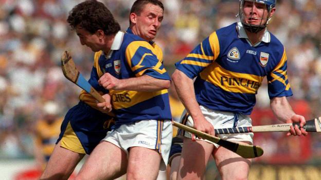 Tipperary's Michael Ryan halts Clare's Colin Lynch in his tracks in the 1997 All-Ireland SHC Final. 