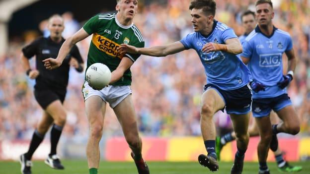 Kerry's David Clifford and Dublin's Michael Fitzsimons during the 2019 All Ireland SFC Final replay at Croke Park.